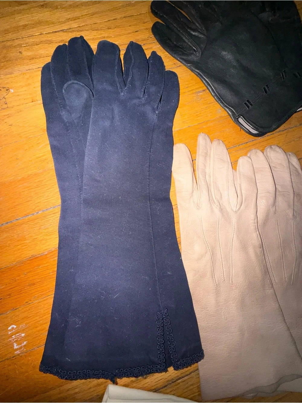 9 Pairs Vintage Mixed Gloves Lot - Black, Cream, Navy, Tan, Roger Fare
